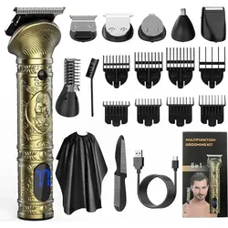 JIAABCHOMO 6-in-1 Haarschneider für Männer mit LCD-Display - Vielseitiger 6-in-1 Haarschneider für Männer mit hochwertigem Edelstahl-T-Klingen, USB-C Schnellladung und ergonomischem Design für müheloses Trimmen und Stylen. Ideal für Zuhause.