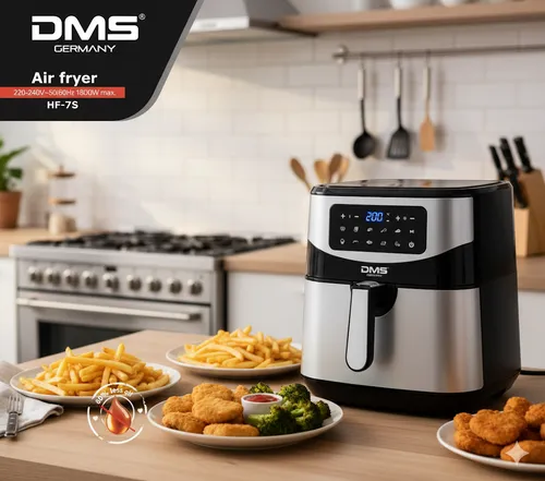DMS 7L Heißluftfritteuse XXL - Fritteuse mit 7L Fassungsvermögen, 10 Programmen und leistungsstarker 1800 W. Ideal für gesundes Frittieren ohne Öl!