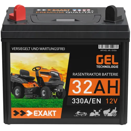 Rasentraktor Batterie 12V 32Ah GEL Plus Pol Links - Hochleistungs-GEL-Batterie für Rasentraktoren, wartungsfrei und ideal für zuverlässige Starts bei jedem Wetter. Passend für zahlreiche Modelle wie Husqvarna und John Deere.