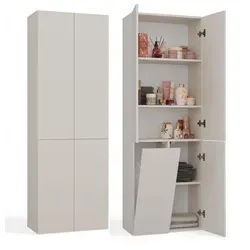 CDF Bad-Hochschrank NEL 1K DD - Modernes Badregal in Kaschmir - Hoch- & Midischränke fürs Bad mit geräumigen Einlegeböden und stilvollen Griffen für einfachen Zugriff. Ideal für eine elegante und funktionale Badgestaltung.