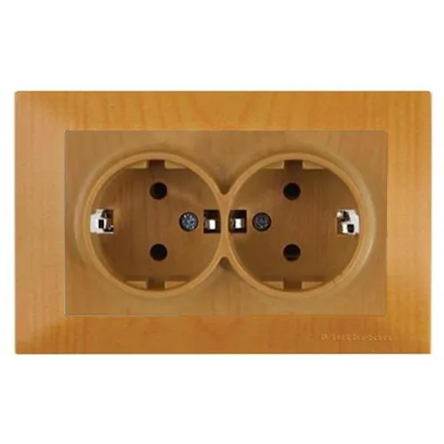 Doppel Schuko Steckdose Unterputz Eiche Holzoptik inkl. Rahmen – CANDELA
