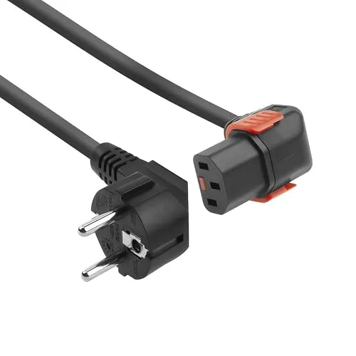 Iec Lock 230V Powercord CEE 7/7 male (angled) to C13 (down angled) lockable - 2 Meter - Stromkabel, sicherer Halt durch Verriegelungsmechanismus und ideal für den Einsatz in professionellen Umgebungen.