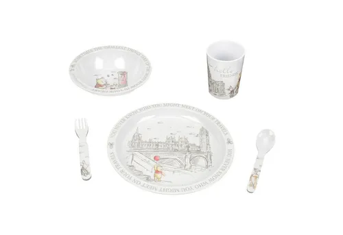 Disney Christopher Robin Di519 Melamin-Geschirrset, 5-teilig - Tafelservice mit zauberhaften Illustrationen von Pooh und Ferkel, ideal für Kinder und Fans von Disney, um Mahlzeiten mit einem Hauch von Magie zu genießen.