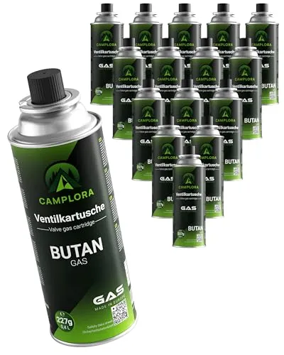CAMPLORA 16x 227g Butan Gaskartuschen mit MSF-1a Ventil für Grill, Campingkocher, Gasheizung, Gaskocher, camping gas, gaskartusche, Gaskartuschen 227g, Gasflasche butane gas cartridges