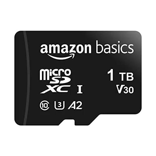 Amazon Basics microSDXC-Speicherkarte mit Adapter in voller Größe, A2, U3, Lesegeschwindigkeit bis zu 100 MB/s, 1 TB, Schwarz