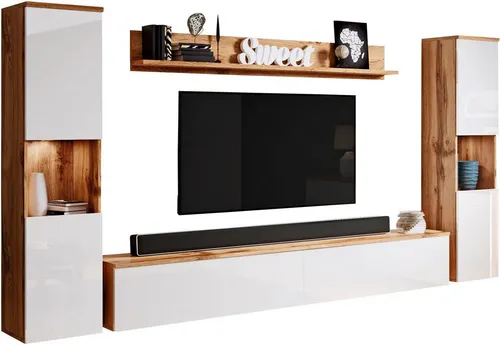 INOSIGN Wohnwand PARIS, Komplett-Set mit 4 Teilen - Moderne Wohnwand für Ihr Wohnzimmer, 260 cm breit, griffloses Design, flexibel montierbar und ideal für optimalen Stauraum.