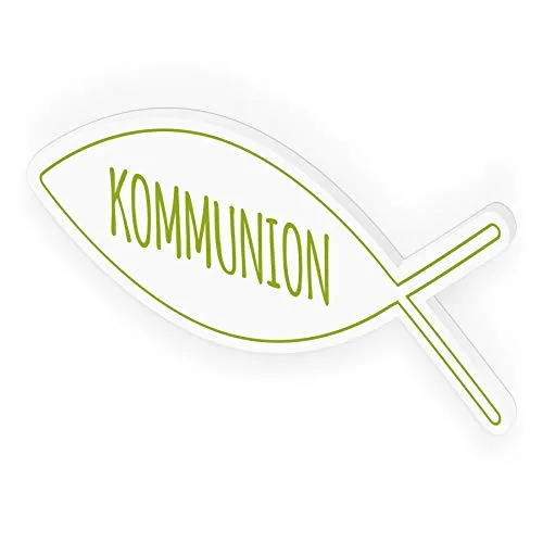 itenga Türschild Fisch Kommunion 30,0 x 11,5 cm Tischdeko Aufsteller Schild Deko Schrift (grün)