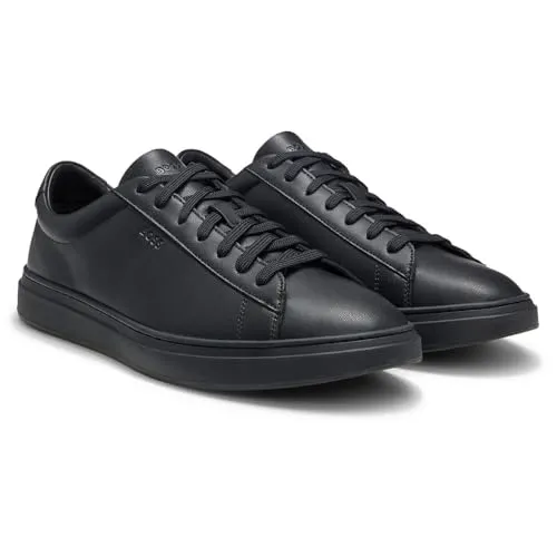 BOSS Herren Sneaker Kieran - Modische Schnürschuhe in Schwarz - Herren-Sneaker aus beschichtetem Leder mit herausnehmbarer Einlegesohle für optimalen Tragekomfort und leicht profilierter Laufsohle.