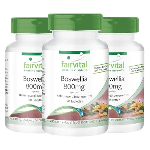 fairvital Weihrauch-Tabletten, Boswellia Serrata Extrakt 800mg Tagesdosis, 360 Tabletten (3x120), Hochdosiertes Indischer Weihrauch mit Mind. 65% Boswellia-Säuren, Vegan