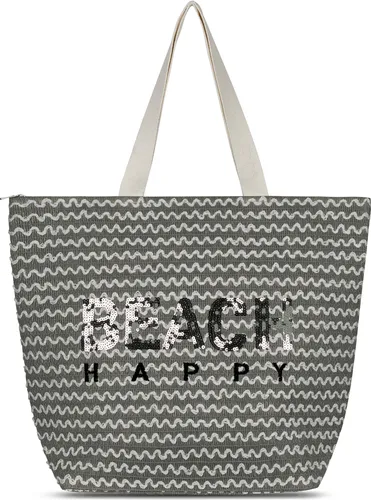 normani Große Strandtasche Meeru XXL mit Reißverschluss - Geräumige Strandtasche in Grau, ideal für den Strand. Mit wasserdichtem Innenfach und doppeltem Henkel bietet sie viel Platz für alles Wichtige und schützt Ihre Utensilien.
