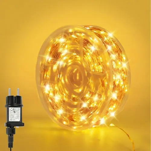 Bowfar Lichterkette Kupferdraht 30M 300LED Warmweiß Lichterkette Innen mit Stecker und Memory Funktion, IP65 Wasserdicht Lichterkette Draht Strombetrieben für Außen Weihnachten Hochzeit Garten Party