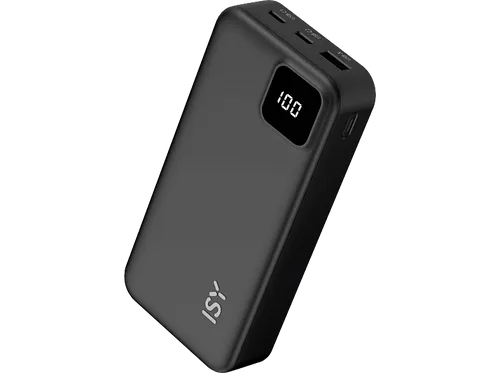 ISY IPP-20001 Powerbank 20000 mAh Schwarz - Powerbank mit 20000 mAh, ideal für unterwegs und sorgt dafür, dass deine Geräte immer geladen bleiben.