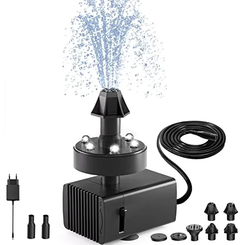 Fountain Adjustable Bird Bath mit 7 Nozzles - Spring- & Zierbrunnen, beleuchtet und kabellos, ideal für Ihren Garten und zieht Vögel an.