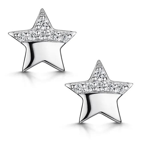 MATERIA Stern Ohrstecker klein mit Glitzer Zirkonia - Ohrschmuck aus rhodiniertem Sterlingsilber, dauerhaft anlaufgeschützt und ideal für besondere Anlässe wie Geburtstage und Hochzeiten.
