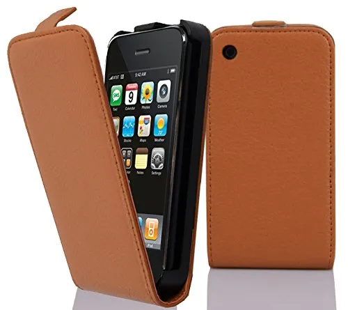Cadorabo Hülle für Apple iPhone 3 / iPhone 3GS in Cognac BRAUN - Handyhülle im Flip Design aus Strukturiertem Kunstleder - Case Cover Schutzhülle Etui Tasche Book Klapp Style