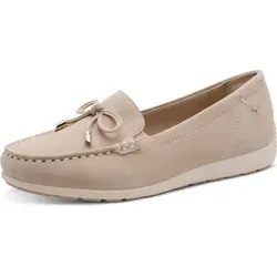Tamaris Comfort Damen Mokassins aus Leder mit Schleife, Beige - Slipper & Mokassins für Damen mit innovativem Fitting Pad für individuellen Tragekomfort und flexibler Sohle für optimale Bewegungsfreiheit.