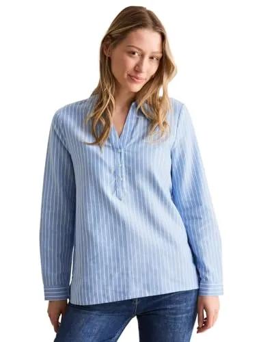 CECIL Damen B345319 Gestreifte Oxford Bluse - Fresh Light Blue, XS EU - Damenbluse mit Hemdkragen und dekorativer Knopfleiste, aus reiner Baumwolle für hohen Tragekomfort und zeitlosen Stil.