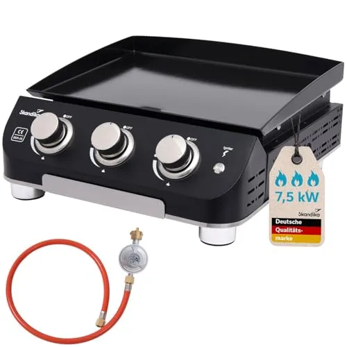 Skandika Gasplancha Palo | Gas Plancha Grillplatte, 3 Brenner, Abtropfschale, transportabler Gasgrill mit Kochplatte | Outdoor, Camping, Balkongrill, Tischgrill, Grillplancha, Gasbräter (ohne Deckel)