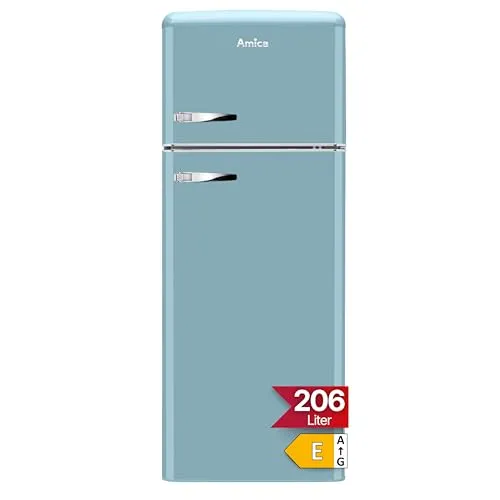 Amica KGC 15632 T Kühlgefrierkombination - Retro-Kühl-Gefrierkombination in Türkisblau, mit verstellbaren Glasablagen und 168 l Nutzinhalt im Kühlfach. Ideal für stilbewusste Küchen und bietet eine effiziente Lagerung.