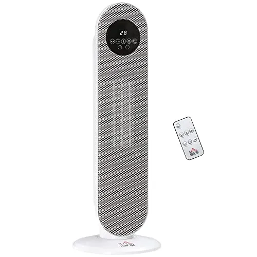 HOMCOM Zusatzheizung Heizlüfter Oszillierender Keramikheizkörper 15-40°C mit Fernbedienung 1300/2000W, 21 x 21 x 63,5 cm