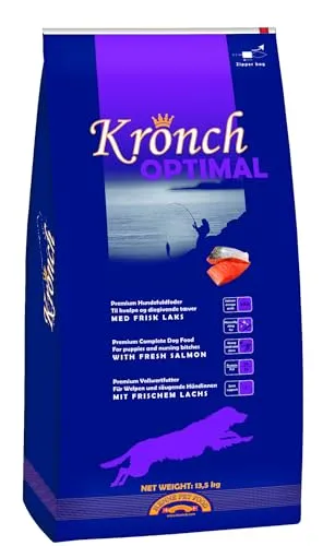 Henne Pet Food Kronch Optimal Puppy Trockenfutter für Welpen 13.5kg - Hundefutter für Welpen, mit frischem Lachs für gesundes Wachstum und glänzendes Fell. Enthält Omega-3 und -6 Fettsäuren, leicht verdaulich und ohne künstliche Zusätze.
