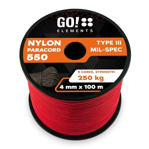 GO!elements 100m Paracord Seil - Reißfeste Nylonschnur für Outdoor & Handwerk - Reepschnüre - 100% wetterfest und langlebig, geeignet für vielfältige Anwendungen im Innen- und Außenbereich, maximale Belastbarkeit von 250kg.