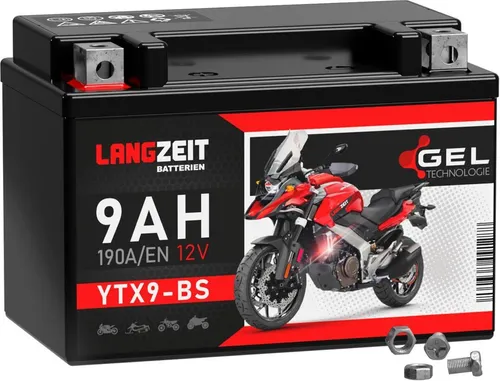 Langzeit Gel Motorradbatterie YTX9-BS 9Ah 12V - KFZ-Batterien mit doppelter Lebensdauer dank moderner Gel-Technologie, extrem hohe Startleistung und wartungsfrei – ideal für moderne Motorräder mit hohen Energiebedürfnissen.