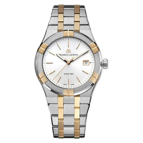 Maurice Lacroix Aikon Gents AI1108-PVP02-130-1 - Elegante Damenuhr in Silber und Gold - Damenuhren mit 40mm Gehäuse, silberfarbigem Zifferblatt und einem stilvollen Edelstahlarmband für zeitlose Eleganz.