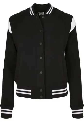Urban Classics Damen Jacke - Black/White, XS - Sportliche Funktionsjacke im College-Style aus hautfreundlicher Bio-Baumwolle mit kontrastfarbenen Schultereinsätzen und gestreiften Collegebündchen für einen lässigen Look.