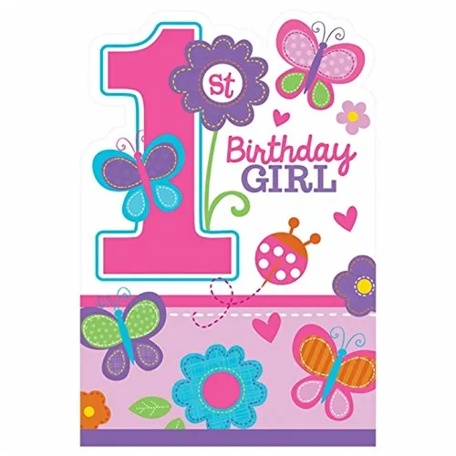 Einladungskarten 1. Geburtstag, 8 Stück, rosa