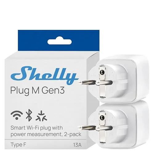 Shelly Plug M Gen3 Weiß - WLAN & Matter Smarte Steckdose, Leistungsmessung, 13A, 3000W, Zeitschaltuhr, Stecker, Smart Home Stecker, Alexa & Google, Apple HomeKit, Kein Hub Erforderlich (2 Stück)
