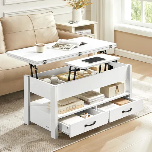 VASAGLE Höhenverstellbarer Couchtisch - Moderner Wohnzimmertisch mit Doppel-Hebemechanismus, höhenverstellbar und praktischem Stauraum für ein aufgeräumtes Wohnzimmer oder Homeoffice.
