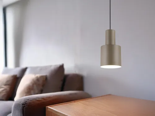 Kleine LED Pendelleuchte mit Metall Lampenschirm, Esstischlampe Taupe hängend