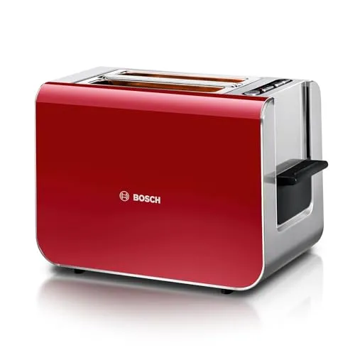 Bosch Toaster Styline TAT8614N - 800 W Edelstahl rot, integrierter Brötchenaufsatz und individuelle Röststufen für perfekten Genuss