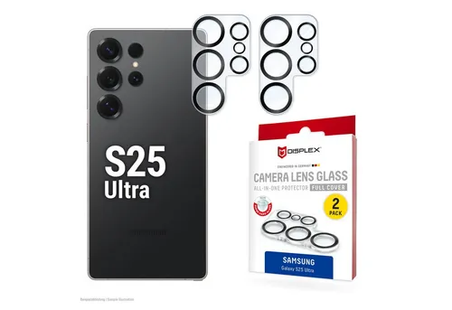 Displex Kameraschutzglas Camera Lens Glass All-In-One Protector Full Cover für Samsung Galaxy S25 Ultra, Packung, Objektivschutz, Kameraschutz, kratz- & stoßfest