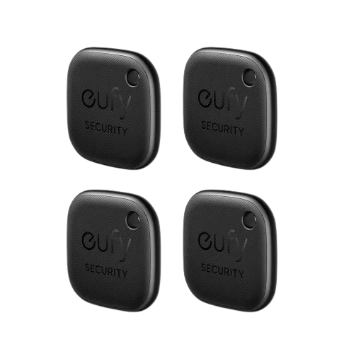 eufy security SmartTrack Link (Schwarz, 4er-Pack) - Intelligente Schlüsselfinder - Schlüssel- & Gegenstandsfinder, kompatibel mit Apple „Wo ist?“, bietet wasserdichte Sicherheit und eine austauschbare Batterie für bis zu 1 Jahr Nutzung.