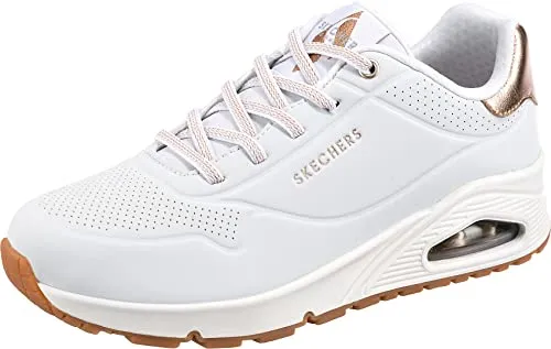 Skechers Damen UNO Shimmer Away Trainers, White Durabuck, Rose Gold Duraleather/Mesh Tr, 35.5 EU