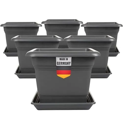 6er Set Pflanztopf XXL 28x28cm schwarz eckig - Garten-Zubehör: Stapelbare Blumentöpfe aus robustem Kunststoff, ideal für Innen- und Außenbereich, perfekt für Blumen und Erdbeeren.