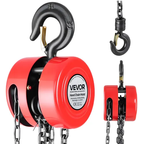 VEVOR Handkettenzug 1 T mit 3 m Hubhöhe - Hochleistungs-Handkettenzug mit 1 T Traglast und 3 m Hubhöhe. Robuste G70-Kette und legierte Stahlkonstruktion sorgen für Zuverlässigkeit und Vielseitigkeit bei Hebeaufgaben.