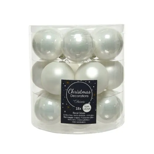 Decoris Weihnachtskugeln Glas 4cm x 18 Stück kleine Christbaumkugeln winterweiss