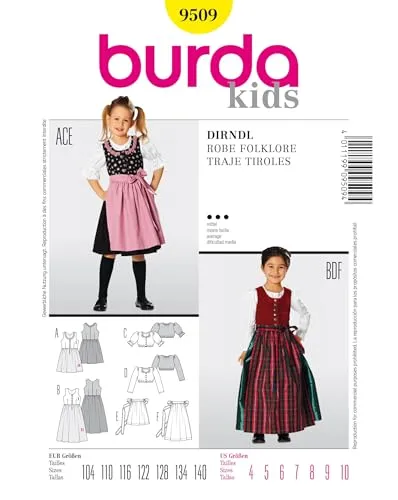 burda kids Schnittmuster #9509 Mädchen Kinder Dirndl mit Bluse Gr. 104-140