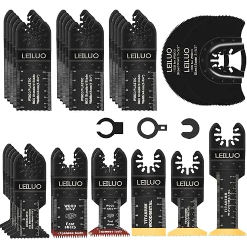 LEILUO 32-tlg Multitool Zubehörset für Holz Nägel und Trockenbau Universelles Ersatz-Sägeblatt mit Aufbewahrungstasche Kompatibel mit DeWalt Dremel Makita und Mehr