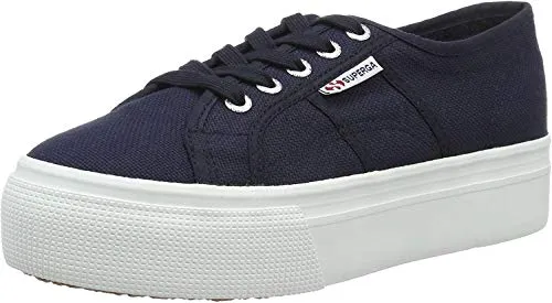 Superga 2790 Linea Updown Damen Sneaker - Blau (Navy-Offwhite) 42 EU - Stylische Flatform-Sneaker mit flachem Keilabsatz und robustem Segeltuchfutter. Ideal für einen trendigen Look im Alltag.