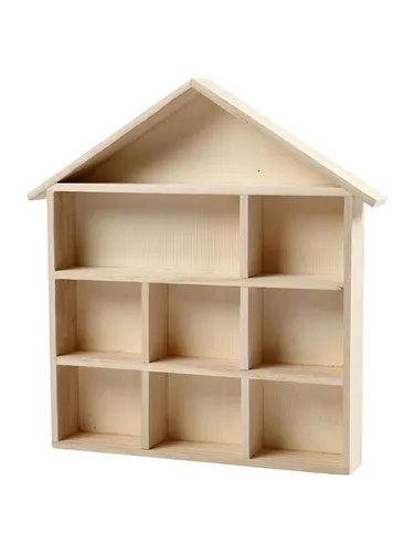 creativ company Setzkasten in Hausform - Archivierung und Aufbewahrung – Charmanter Setzkasten aus unbehandeltem Holz mit 9 Fächern, ideal zur kreativen Gestaltung und Aufbewahrung von Lernmaterialien und Spielzeugen.