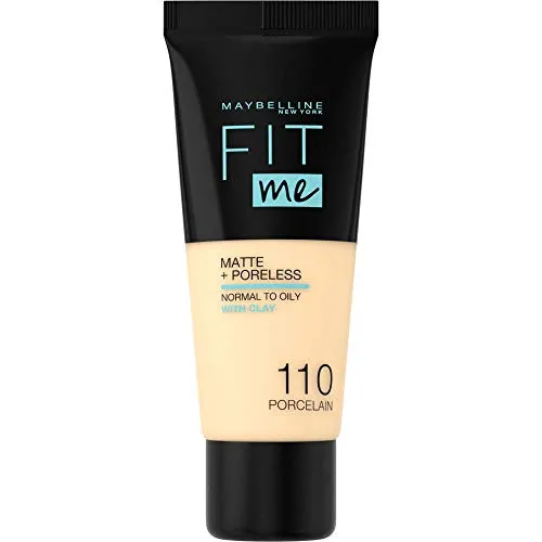 Maybelline Fit me! MATTE&PORELESS Make-up Nr. 110 Porcelain, flüssiges Make-up, passt sich dem Hautton an, feuchtigkeitsspendend, mattierend, leichte bis mittlere Deckkraft, 30 ml