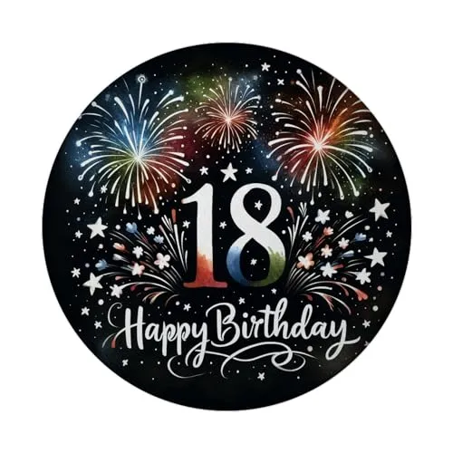18. Geburtstag Feuerwerk Magnet mit Flaschenöffner rund mit Spruch Happy Birthday 18 Perfekt zum Fest Glückwunsch für die Achtzehn Feier Accessoire