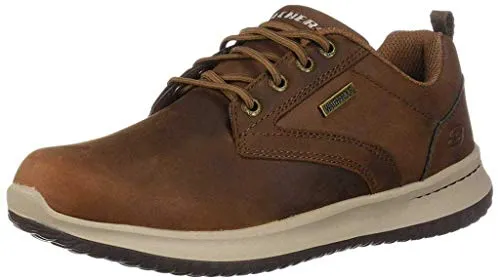Skechers Herren Delson Antigo Oxfords - Dunkelbraunes Leder, 47.5 EU - Herren-Schnürhalbschuhe mit komfortablem Hineinschlüpfen und wasserdichtem, nahtversiegeltem Design für optimalen Schutz und Stil.