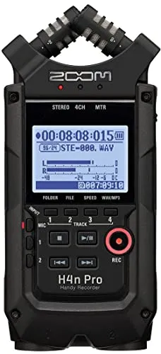 Zoom H4nPro Tragbarer 4-Spur-Recorder - Audiorecorder mit X/Y-Mikrofonpaar, unterstützt 24-Bit/96kHz Audio für professionelle Aufnahmen und bietet vielseitige Aufnahmemodi.