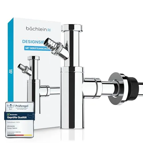 Bächlein Siphon: Eleganter Waschbeckenablauf in Chrom - Hochwertiger Siphon aus 304 Edelstahl mit innovativer Reinigungsöffnung, ideal für alle Standard-Waschbecken. Langlebig, korrosionsbeständig und einfach zu installieren.