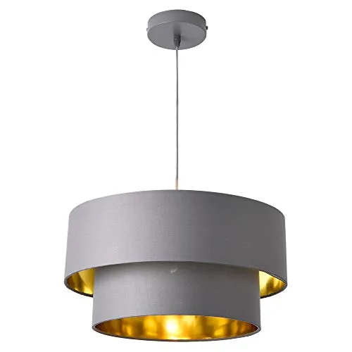 lux.pro Hängeleuchte E27 - Stilvolle Deckenleuchte in Grau-Gold - Moderne Hängeleuchte von lux.pro mit einem einzigartigen Design, ideal für Ihren Wohnbereich. Effektvolle Beleuchtung und elegantes Materialkombination aus Metall und Stoff.